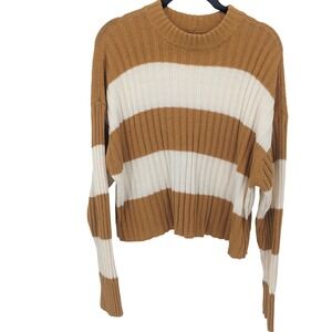 American Eagle Sweater Striped Ribbed Knit Womens Medium Mustard Yellow Y2K Crop